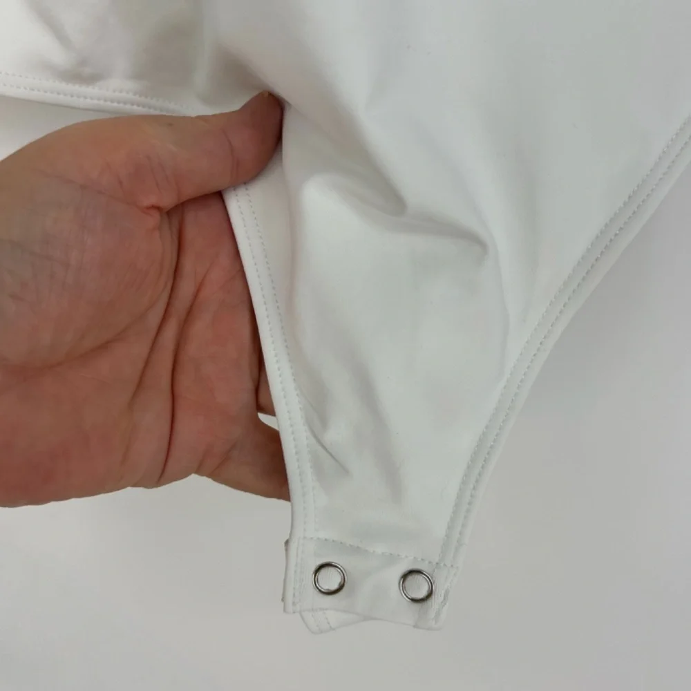 And Now This Womens Medium Tank Bodysuit V-Neck White Double Layer Knit Fabric - Picture 4 of 10